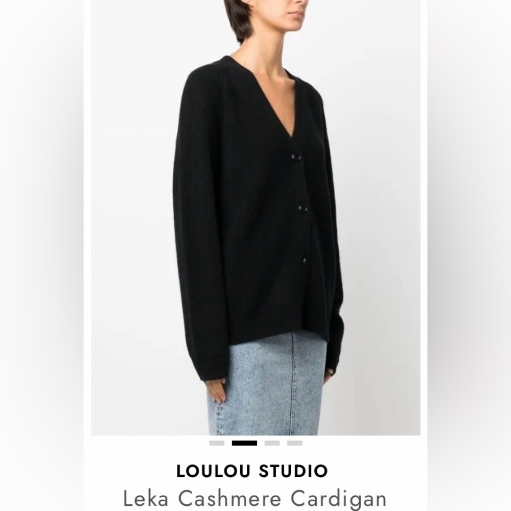 LOULOU STUDIO Leka V-Neck Ribbed Cashmere Cardigan-Small - Picture 9 of 11
